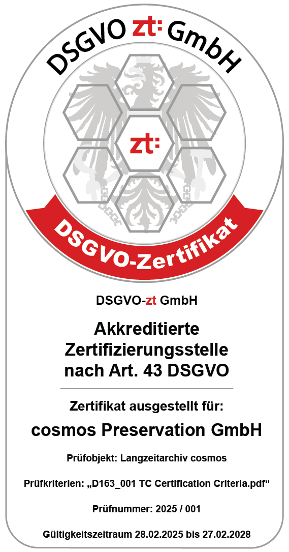 cosmos DSGVO Zertifikat