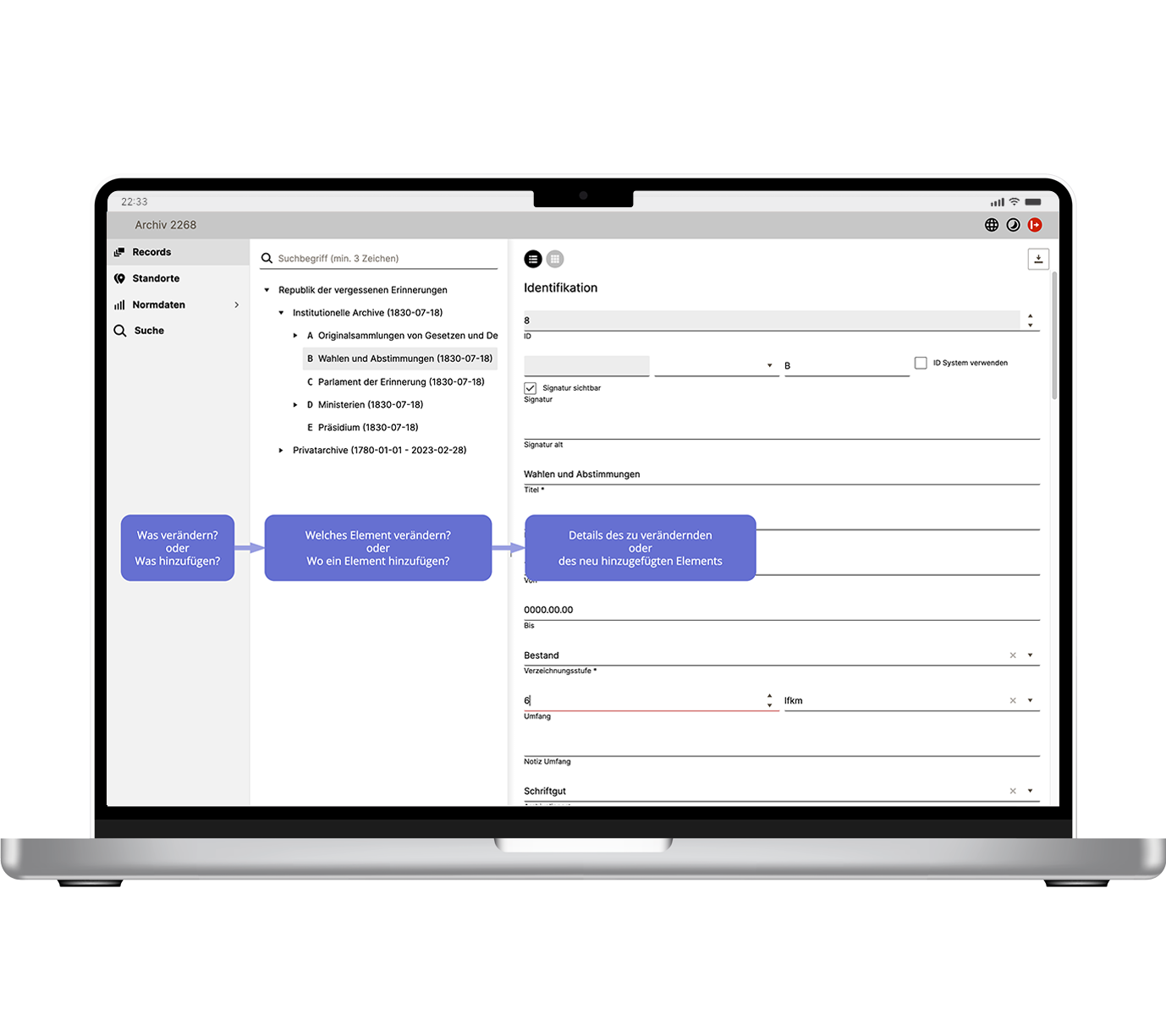 Der Screenshot zeigt das User Interface von context die Aufbau Funktion.
