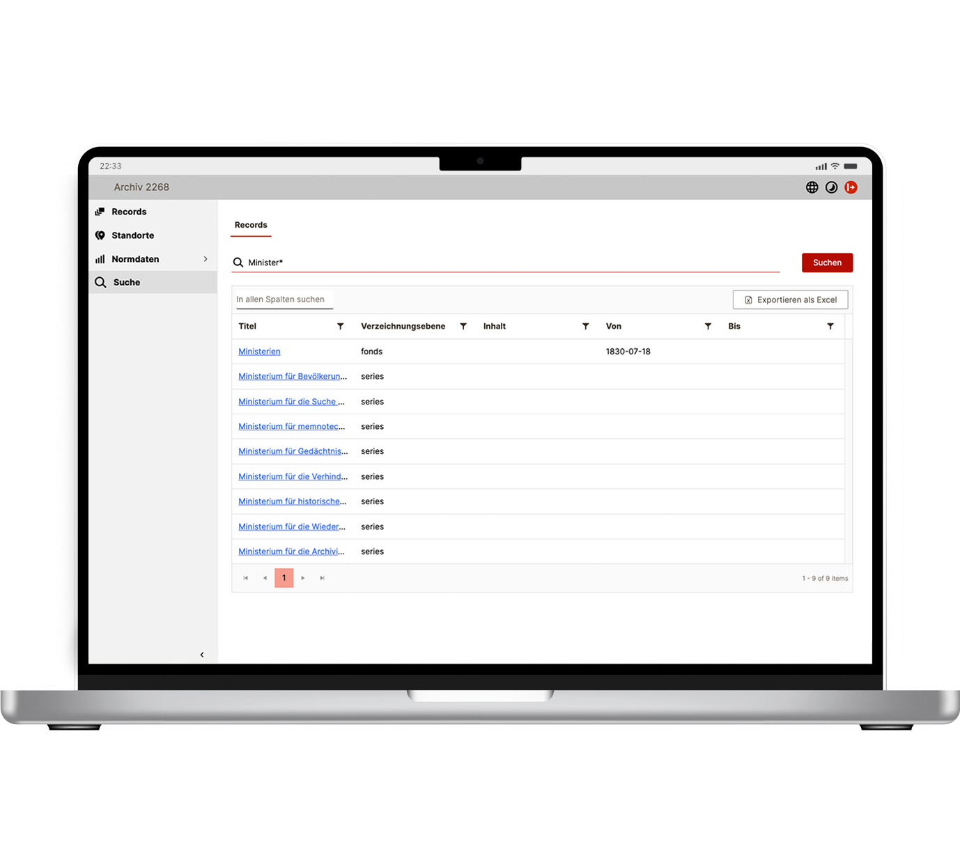 Der Screenshot zeigt das User Interface von context die Such-Funktion.