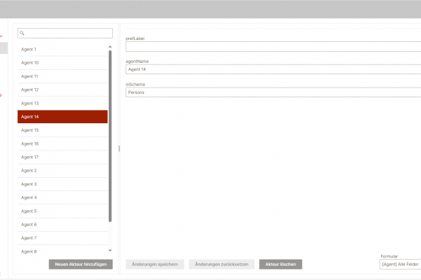 Screenshot der Benutzeroberfläche von der Funktion "Erfassung der Normdaten"