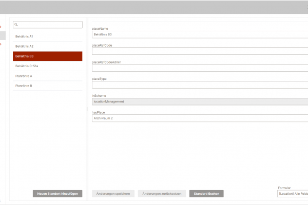 Screenshot der Benutzeroberfläche von der Funktion "Erfassung der Standorte"