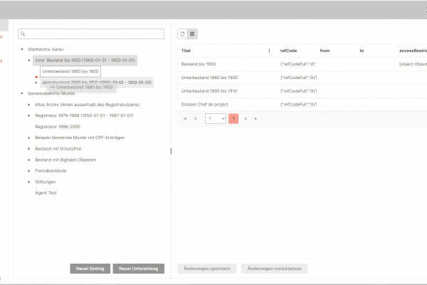 Screenshot der Benutzeroberfläche von der Funktion "Hierarchische Anordnung"
